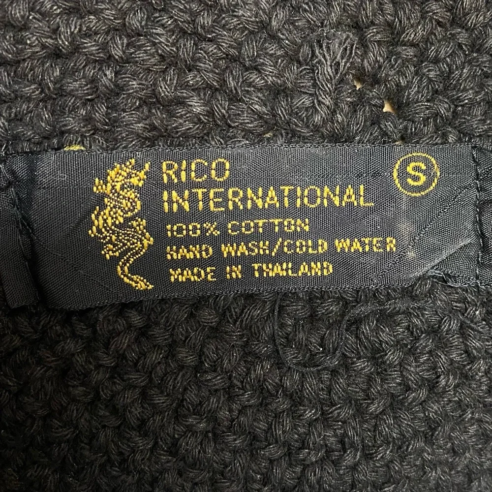 Rico International Women size Small Black Crochet Knit Hat Flower Bead Detail
